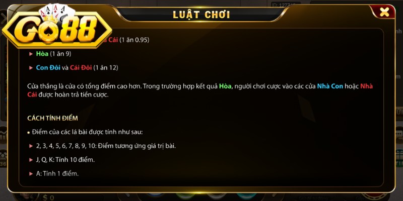 Cách đặt cược cửa trong game Baccarat Go88